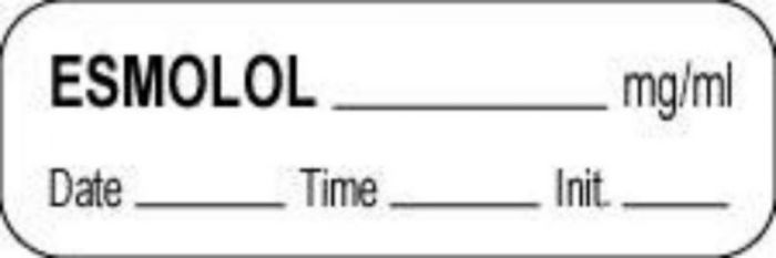 Anesthesia Label with Date, Time & Initial (Paper, Permanent) Esmolol mg/ml 1 1/2" x 1/2" White - 1000 per Roll