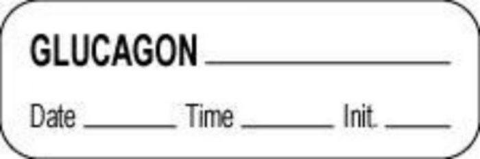 Anesthesia Label with Date, Time & Initial (Paper, Permanent) Glucagon 1 1/2" x 1/2" White - 1000 per Roll