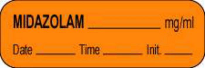 Anesthesia Label with Date, Time & Initial (Paper, Permanent) Midazolam mg/ml 1 1/2" x 1/2" Orange - 1000 per Roll