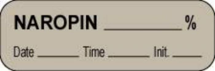 Anesthesia Label with Date, Time & Initial (Paper, Permanent) Naropin % 1 1/2" x 1/2" Gray - 1000 per Roll