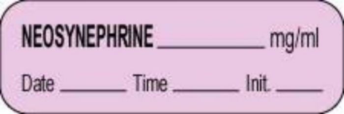 Anesthesia Label with Date, Time & Initial (Paper, Permanent) Neosynephrine mg/ml 1 1/2" x 1/2" Violet - 1000 per Roll