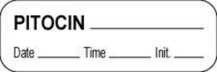 Anesthesia Label with Date, Time & Initial (Paper, Permanent) Pitocin 1 1/2" x 1/2" White - 1000 per Roll