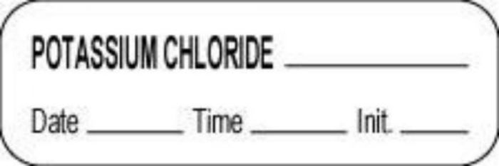 Anesthesia Label with Date, Time & Initial (Paper, Permanent) Potassium Chloride 1 1/2" x 1/2" White - 1000 per Roll