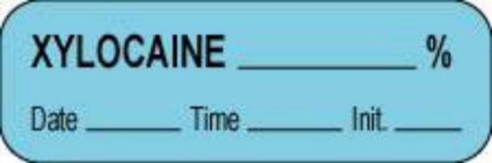 Anesthesia Label with Date, Time & Initial (Paper, Permanent) Xylocaine % 1 1/2" x 1/2" Blue - 1000 per Roll