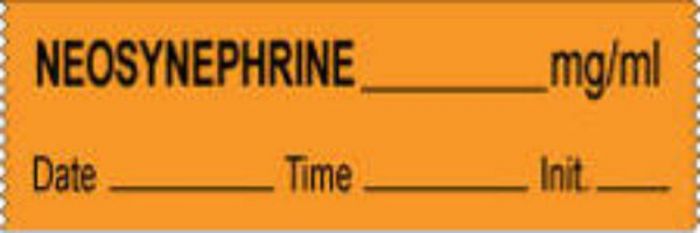 Anesthesia Tape with Date, Time & Initial (Removable) Neosynephrine mg/ml 1/2" x 500" - 333 Imprints - Orange - 500 Inches per Roll