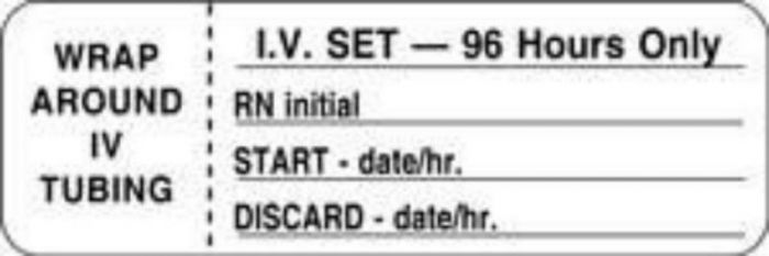 IV Label Wraparound Paper Permanent IV Set 96 Hours 1" 1/2" Core 3"x1 White 1000 per Roll