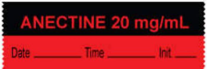 Anesthesia Tape with Date, Time & Initial (Removable) "Anectine 20 mg/ml" 1/2" x 500" Fluorescent Red and Black - 333 Imprints - 500 Inches per Roll