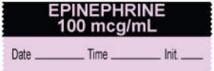 Anesthesia Tape with Date, Time & Initial (Removable) "Epinephrine 100 mcg/ml" 1/2" x 500" Violet and Black - 333 Imprints - 500 Inches per Roll