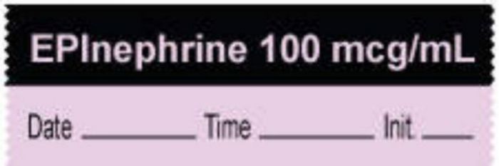 Anesthesia Tape with Date, Time & Initial | Tall-Man Lettering (Removable) "Epinephrine 100 mcg/ml" 1/2" x 500" Violet and Black - 333 Imprints - 500 Inches per Roll