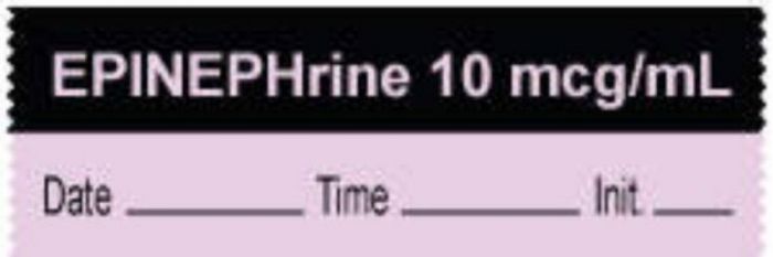 Anesthesia Tape with Date, Time & Initial (Removable) "Epinephrine 10 mcg/ml" 1/2" x 500" Violet and Black - 333 Imprints - 500 Inches per Roll