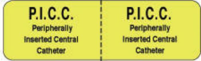 IV Label Wraparound Paper Permanent P.I.C.C.. Peripherally  2 7/8"x7/8" Fl. Yellow 1000 per Roll