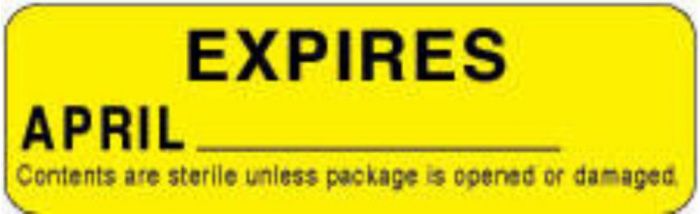 Label Paper Permanent Expires April  2 7/8"x7/8" Yellow 1000 per Roll