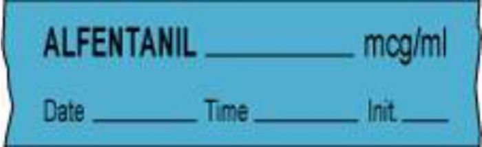 Anesthesia Tape with Date, Time & Initial (Removable) Alfentanil_ mcg/ml 1/2" x 500" - 333 Imprints - Blue - 500 Inches per Roll