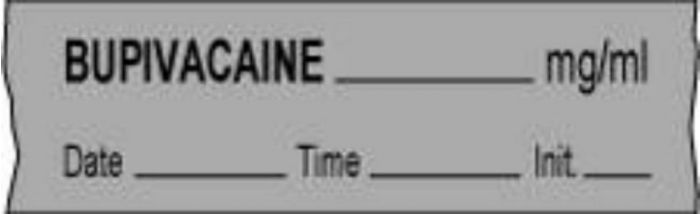 Anesthesia Tape with Date, Time & Initial (Removable) Bupivacaine mg/ml 1/2" x 500" - 333 Imprints - Gray - 500 Inches per Roll