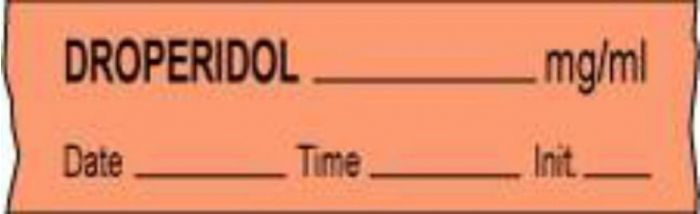 Anesthesia Tape with Date, Time & Initial (Removable) Droperidol mg/ml 1/2" x 500" - 333 Imprints - Salmon - 500 Inches per Roll