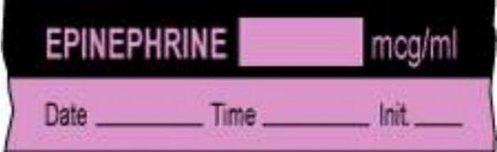 Anesthesia Tape with Date, Time & Initial (Removable) Epinephrine mcg/ml 1/2" x 500" - 333 Imprints - Violet and Black - 500 Inches per Roll