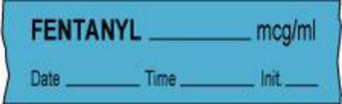 Anesthesia Tape with Date, Time & Initial (Removable) Fentanyl mcg/ml 1/2" x 500" - 333 Imprints - Blue - 500 Inches per Roll