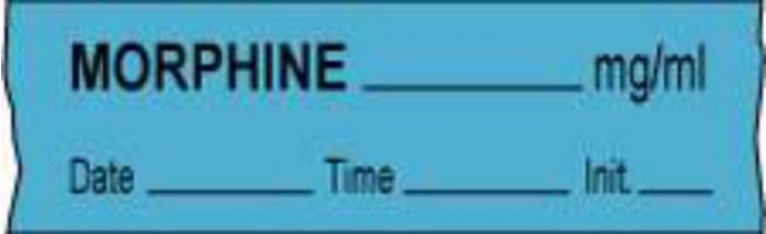 Anesthesia Tape with Date, Time & Initial (Removable) Morphine mg/ml 1/2" x 500" - 333 Imprints - Blue - 500 Inches per Roll