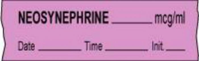 Anesthesia Tape with Date, Time & Initial (Removable) Neosynephrine mcg/ml 1/2" x 500" - 333 Imprints - Violet - 500 Inches per Roll