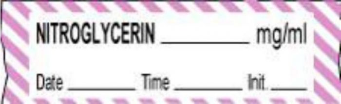 Anesthesia Tape with Date, Time & Initial (Removable) Nitroglycerin mg/ml 1/2" x 500" - 333 Imprints - White with Violet - 500 Inches per Roll