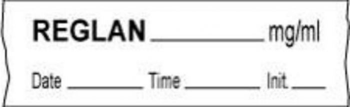 Anesthesia Tape with Date, Time & Initial (Removable) Reglan mg/ml 1/2" x 500" - 333 Imprints - White - 500 Inches per Roll