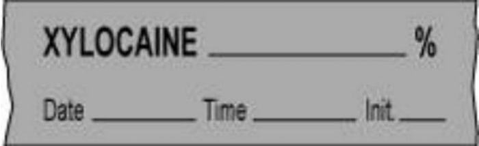 Anesthesia Tape with Date, Time & Initial (Removable) Xylocaine % 1/2" x 500" - 333 Imprints - Gray - 500 Inches per Roll