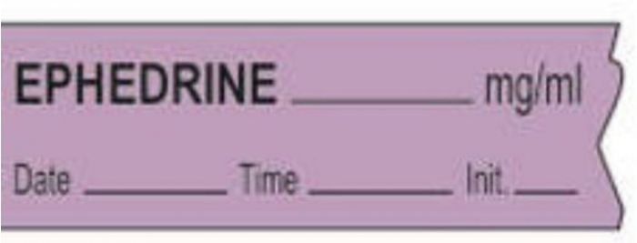 Anesthesia Tape with Date, Time & Initial (Removable) Ephedrine mg/ml 1/2" x 500" - 333 Imprints - Violet - 500 Inches per Roll