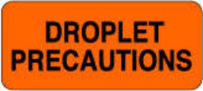 Label Paper Removable Droplet Precautions 2 1"/4" x 1", Fl. Orange, 1000 per Roll