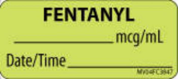 Label Paper Removable Fentanyl, 1" Core, 2 1/4" x 1", Fl. Chartreuse, 420 per Roll