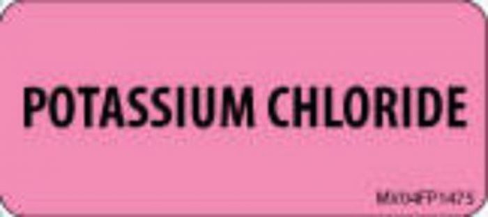 Label Paper Removable Potassium Chloride, 1" Core, 2 1/4" x 1", Fl. Pink, 420 per Roll