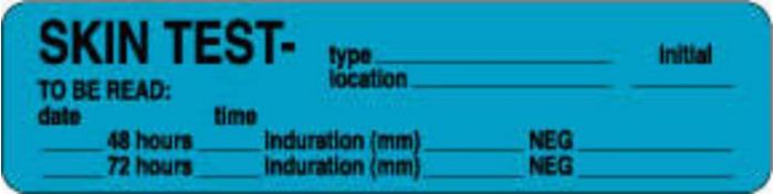 Label Paper Permanent Skin Test- 4" x 1", Blue, 500 per Roll