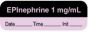 Anesthesia Label with Date, Time & Initial | Tall-Man Lettering (Paper, Permanent) "Epinephrine 1 mg/ml" 1 1/2" x 1/2" Violet and Black - 1000 per Roll