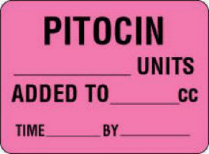 Label Paper Permanent Pitocin ___ Units, 1" Core, 2 3/8" x 1", 3/4", Fl. Pink, 1000 per Roll