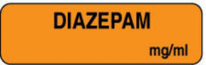 Anesthesia Label (Paper, Permanent) Diazepam mg/ml 1 1/4" x 3/8" Fluorescent Orange - 1000 per Roll