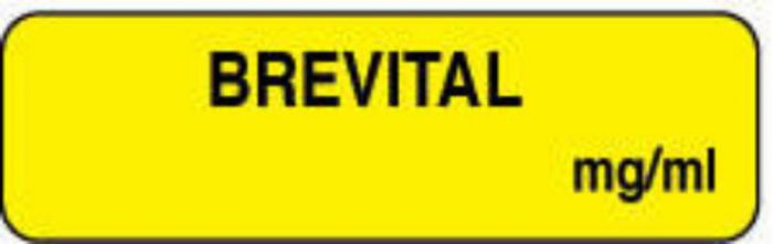 Anesthesia Label (Paper, Permanent) Brevital mg/ml 1 1/4" x 3/8" Yellow - 1000 per Roll