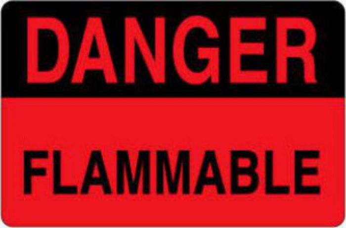 Hazard Label (Paper, Permanent) Danger Flammable 4"x2 5/8" Fluorescent Red and Black - 500 Labels per Roll