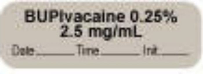 Anesthesia Label with Date, Time & Initial | Tall-Man Lettering (Paper, Permanent) "Bupivacaine 0.25% 2.5" 1 1/2" x 1/2" Gray - 1000 per Roll