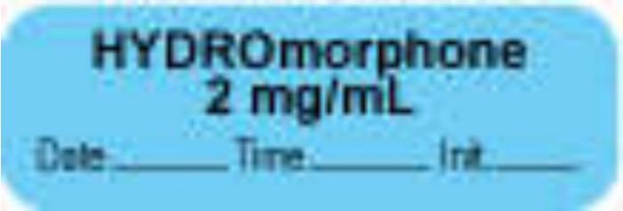 Anesthesia Label with Date, Time & Initial | Tall-Man Lettering (Paper, Permanent) "Hydromorphone 2 mg/ml" 1 1/2" x 1/2" Blue - 1000 per Roll