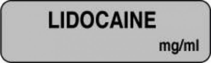 Anesthesia Label (Paper, Permanent) Lidocaine mg/ml 1 1/4" x 3/8" Gray - 1000 per Roll