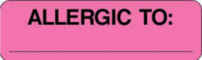 Label Paper Permanent Allergic To: ___  2 7/8"x7/8" Fl. Pink 1000 per Roll