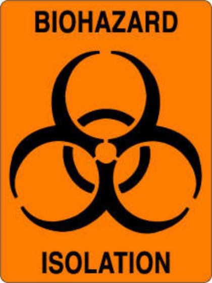 Hazard Label (Paper, Permanent) Biohazard Isolation  3"x4" Fluorescent Orange - 500 Labels per Roll