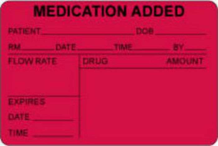 Label Paper Permanent Medication Added 3" x 2", Fl. Red, 500 per Roll