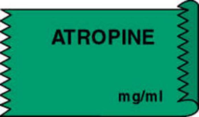 Anesthesia Tape (Removable) Atropine mg/ml 1/2" x 500" - 333 Imprints - Green - 500 Inches per Roll