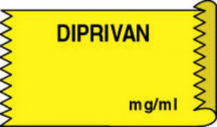 Anesthesia Tape (Removable) Diprivan mg/ml 1/2" x 500" - 333 Imprints - Yellow - 500 Inches per Roll