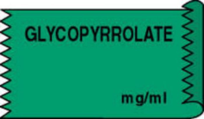 Anesthesia Tape (Removable) Glycopyrrolate mg/ml 1/2" x 500" - 333 Imprints - Green - 500 Inches per Roll