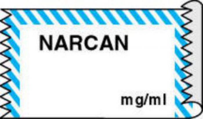 Anesthesia Tape (Removable) Narcan mg/ml 1/2" x 500" - 333 Imprints - White with Blue - 500 Inches per Roll