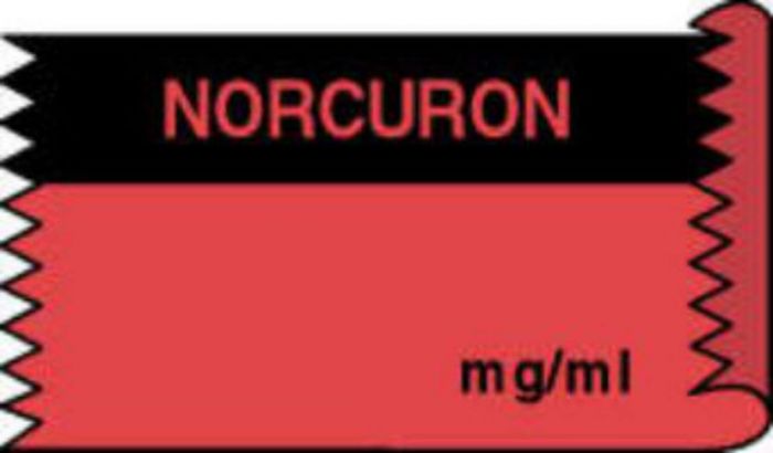 Anesthesia Tape (Removable) Norcuron mg/ml 1/2" x 500" - 333 Imprints - Fluorescent Red and Black - 500 Inches per Roll