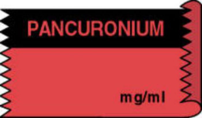 Anesthesia Tape (Removable) Pancuronium mg/ml 1/2" x 500" - 333 Imprints - Fluorescent Red and Black - 500 Inches per Roll