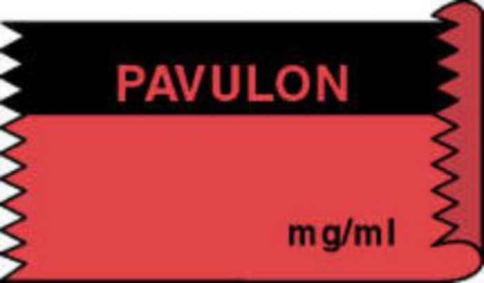 Anesthesia Tape (Removable) Pavulon mg/ml 1/2" x 500" - 333 Imprints - Fluorescent Red and Black - 500 Inches per Roll