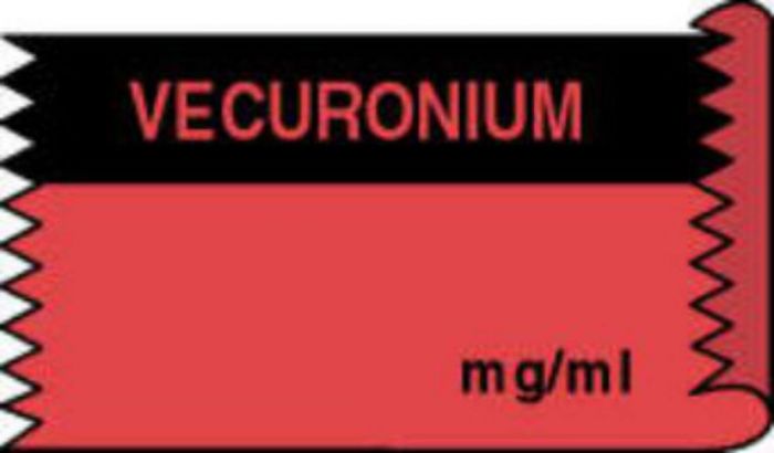 Anesthesia Tape (Removable) Vecuronium mg/ml 1/2" x 500" - 333 Imprints - Fl. Red and Black - 500 Inches per Roll